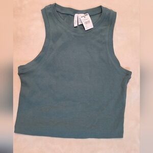 Tillys Ribbed High Neck Cropped Tank Green Elevated Basics NWT L